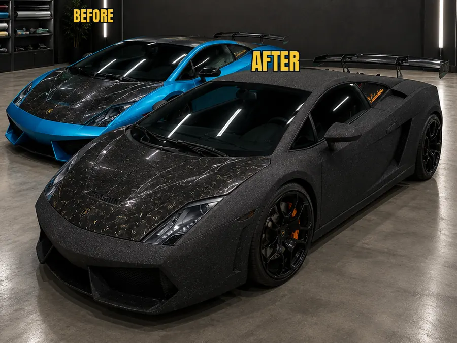 Color change wrap in our Orlando shop — blue to forged carbon
